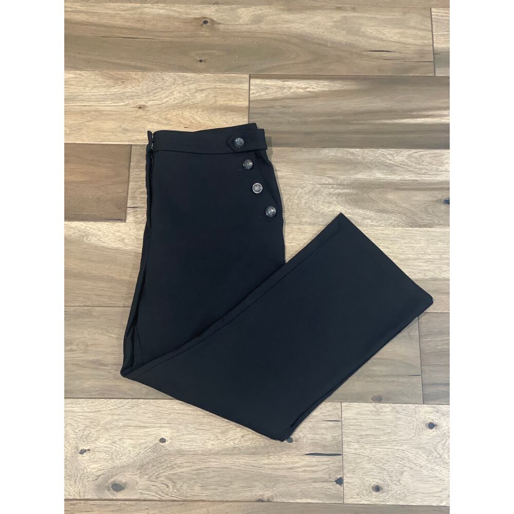 LOFT Black Curvy Sailor‑Button Cropped Pants – Size 14